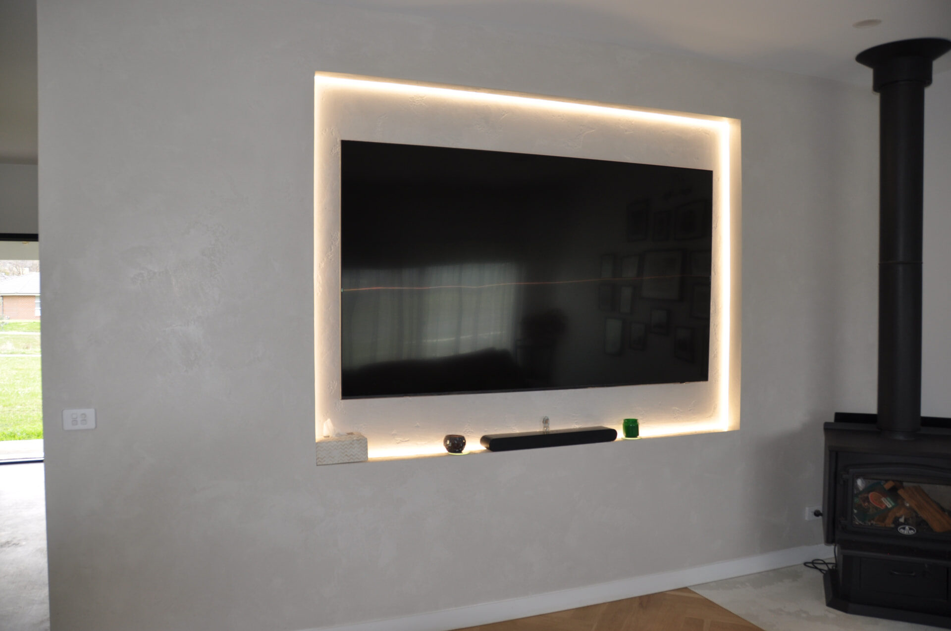 Backlit Venetian plaster feature wall